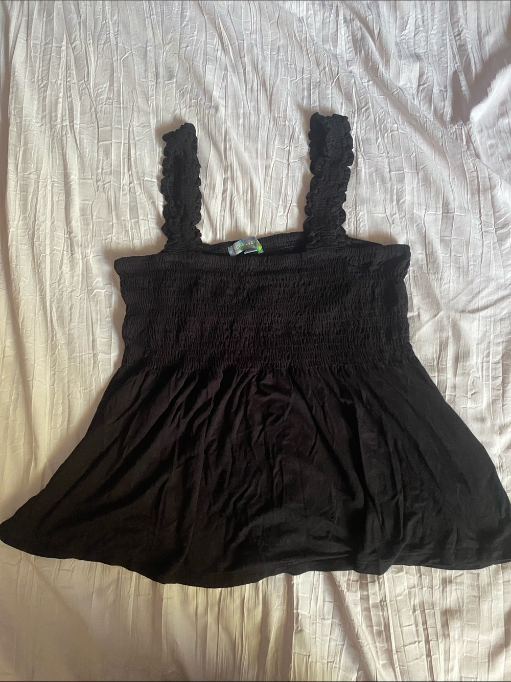 Good Luck Gem Black Smocked Tank with Lace Straps